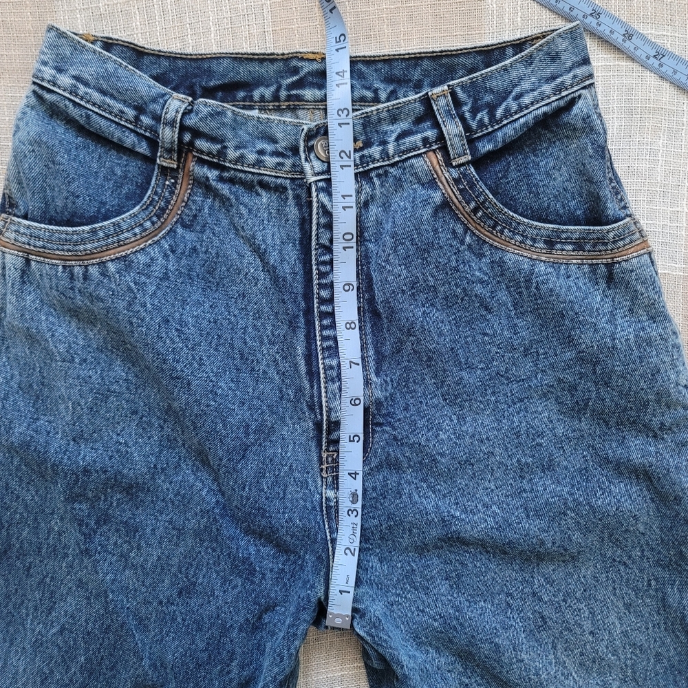 Vintage Western Coastal Cowgirl Alt Leather Trimmed High Rise Denim Mom Jeans - Picture 8 of 14